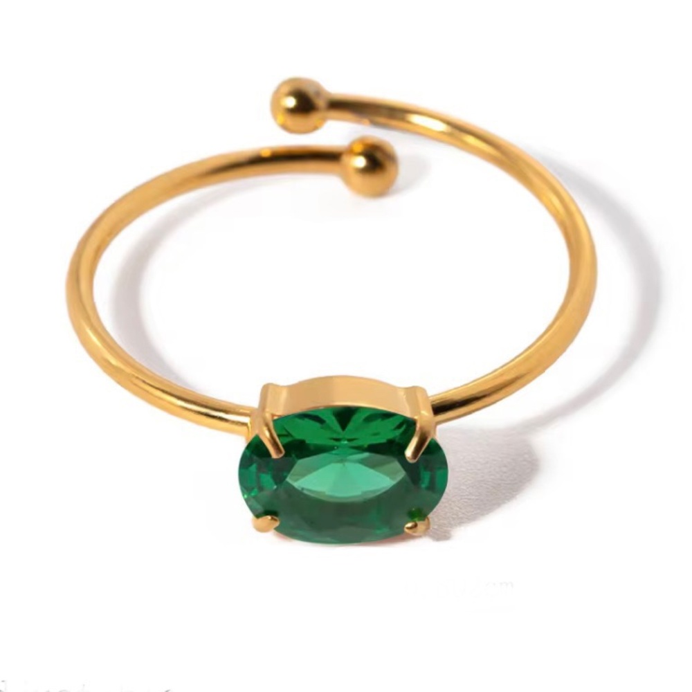 New! 18k Gold Plated Green Crystal Stone Free Size Adjustable Ring (NWOT)